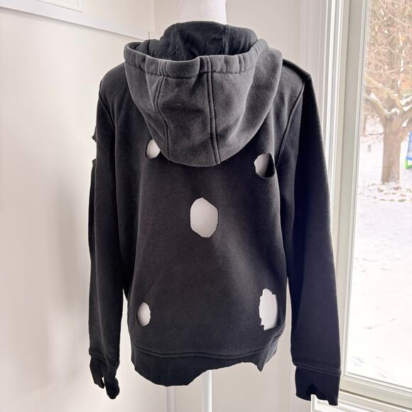 Carhartt Distressed Ripped Black Zip Up Hoodie Size Women's Small Holes Torn - Picture 5 of 8